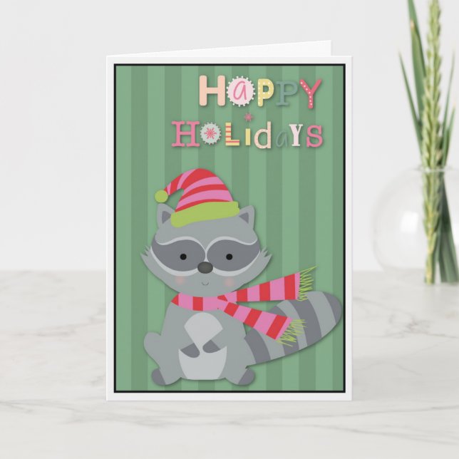 Happy Holidays Racoon Holiday Card (Front)