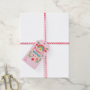 Happy Holidays Rainbow Cute CUSTOM TO FROM  Gift Tags