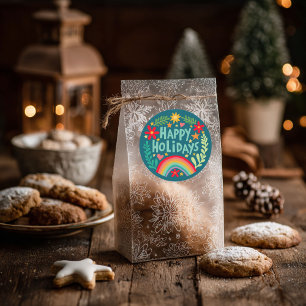 Happy Holidays Rainbow Cute Hand-drawn Colorful  Classic Round Sticker