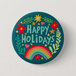 Happy Holidays Rainbow Cute Hand-drawn Colourful 6 Cm Round Badge