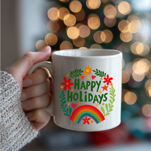 Happy Holidays Rainbow Cute Hand-drawn Colourful  Coffee Mug
