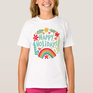Happy Holidays Rainbow Cute Hand-drawn Colourful  T-Shirt