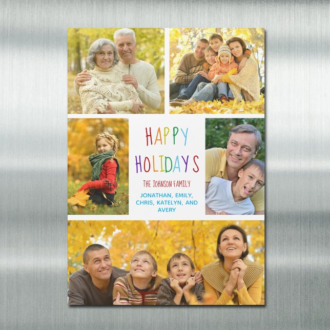 Happy Holidays Rainbow Family Photo Magnet Card (Creator Uploaded)