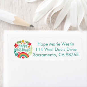 Happy Holidays Rainbow Hand-drawn Return Address