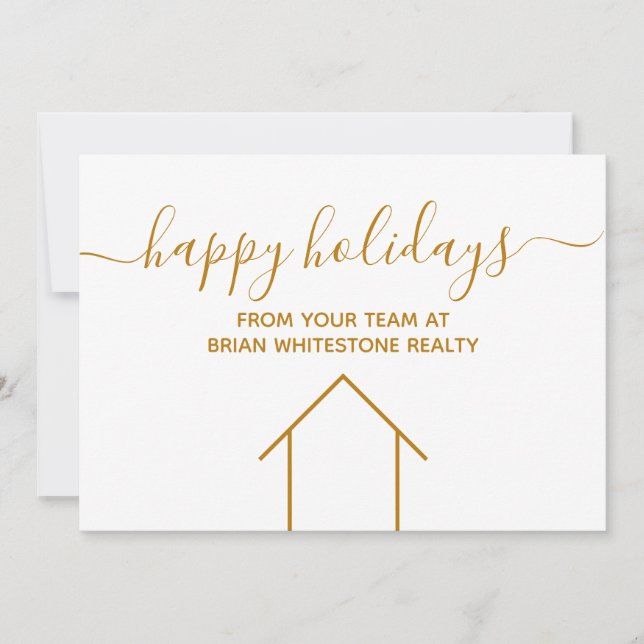 Happy Holidays Real Estate Company Gold Corporate Holiday Card (Front)