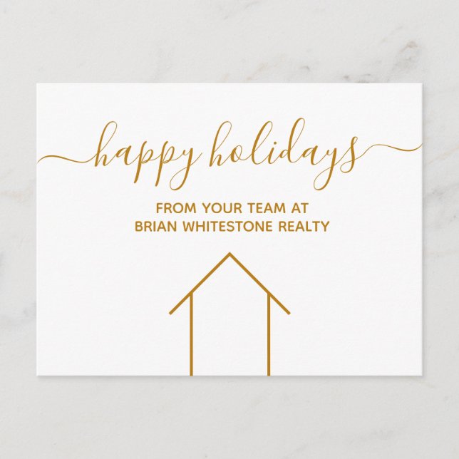 Happy Holidays Real Estate Company Gold Corporate Postcard (Front)