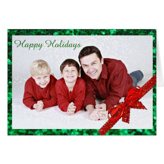 Happy Holidays Red and Green Family Photo Card
