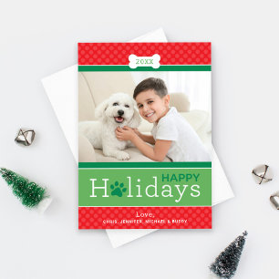 Happy Holidays   Red and Green Pet Puppy Dog Photo Holiday Card