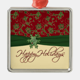 Happy Holidays Red and Green Premium Ornament