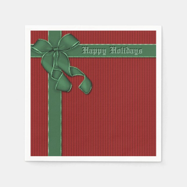 Happy Holidays Red and Green Ribbon Napkins (Front)