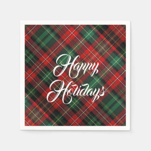 Happy Holidays Red and Green Tartan Plaid Napkin