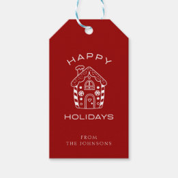 Happy Holidays | Red And White Customisable Family Gift Tags