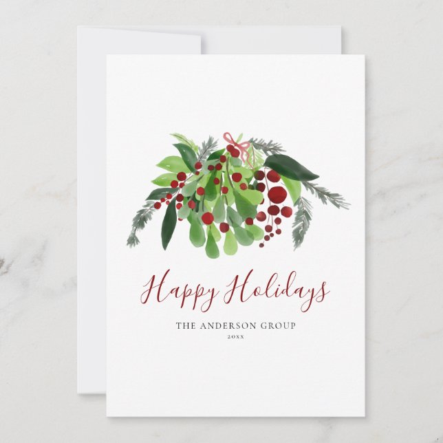 Happy Holidays Red Berries Business Christmas Holi Holiday Card (Front)