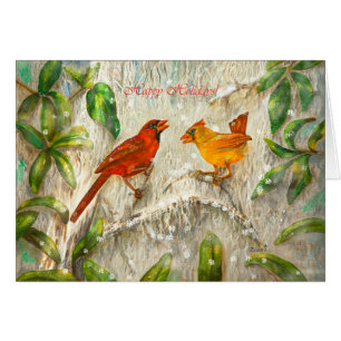 Happy Holidays Red Birds Cardinals