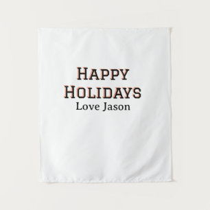 Happy holidays red black love add name family gift tapestry