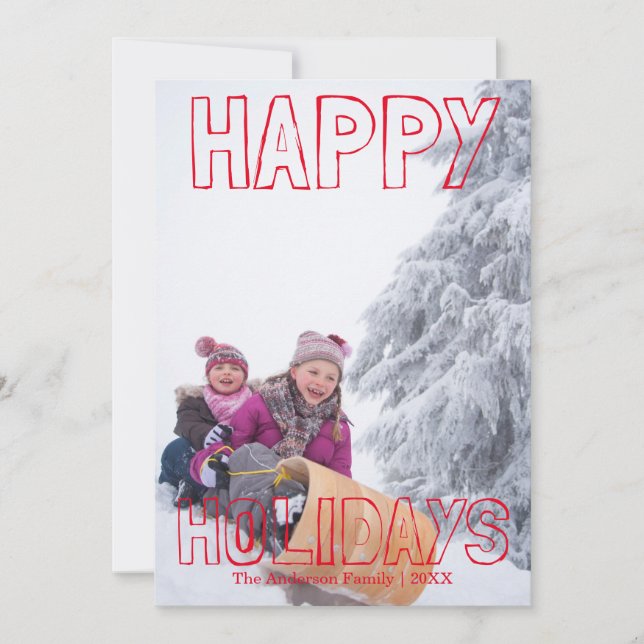 Happy Holidays Red Block - Christmas Card (Front)