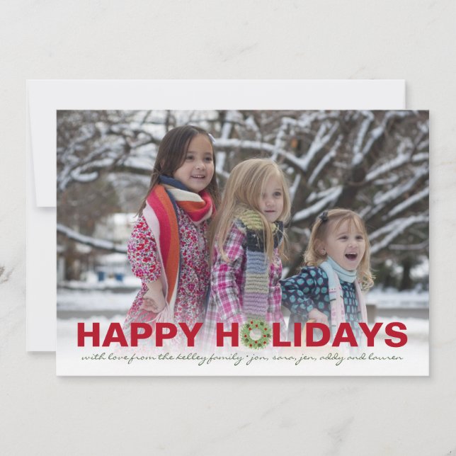 Happy Holidays Red Block, Full Photo Holiday Card (Front)