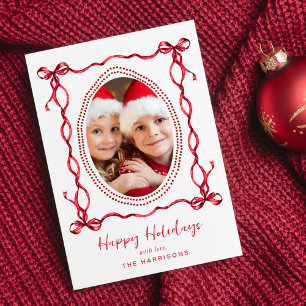 Happy Holidays Red Bows Christmas Photo Holiday Card