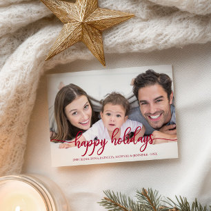 Happy Holidays Red Calligraphy Photo Christmas Postcard