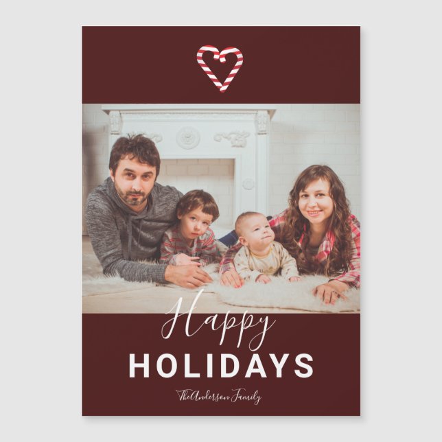 Happy Holidays Red Candy Cane Family Photo Modern (Front)