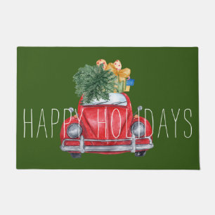 Happy Holidays Red Car Customisable Doormat