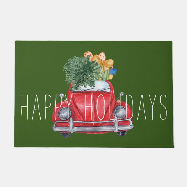 Happy Holidays Red Car Customisable   Doormat (Front)