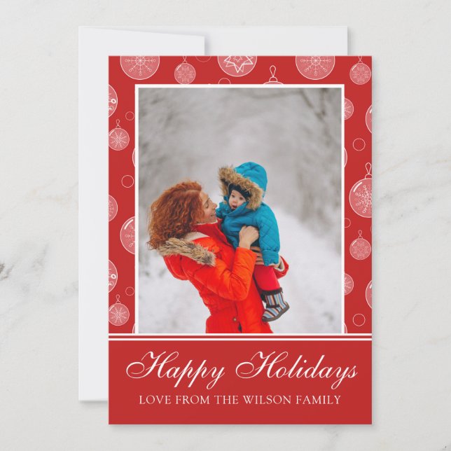 Happy Holidays Red Christmas Decorations Photo Holiday Card (Front)