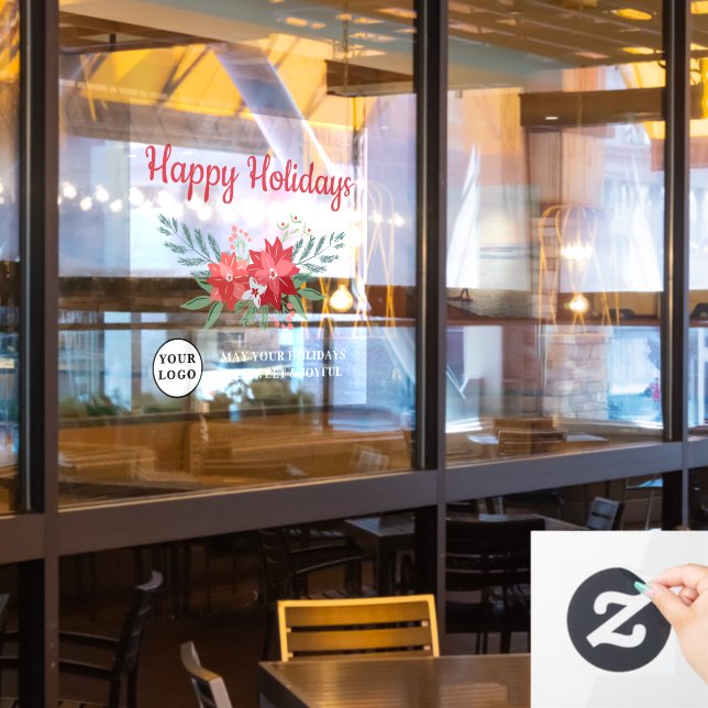 Happy Holidays red christmas flowers Window Cling (Restaurant Window)