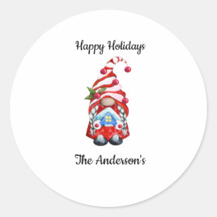 Happy Holidays Red Christmas Gnome  Classic Round Sticker