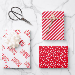 Happy Holidays  - Red Christmas Patterns Wrapping Paper Sheet