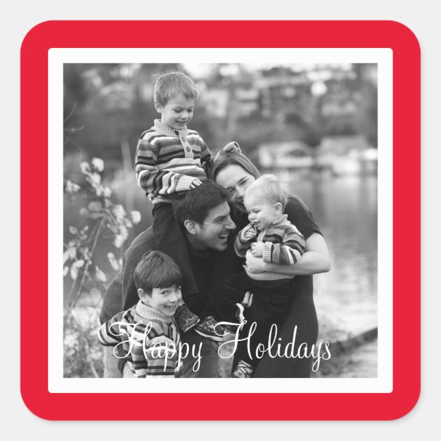 Happy Holidays Red Design Square Sticker (Front)