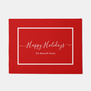 Happy Holidays red family name  Doormat