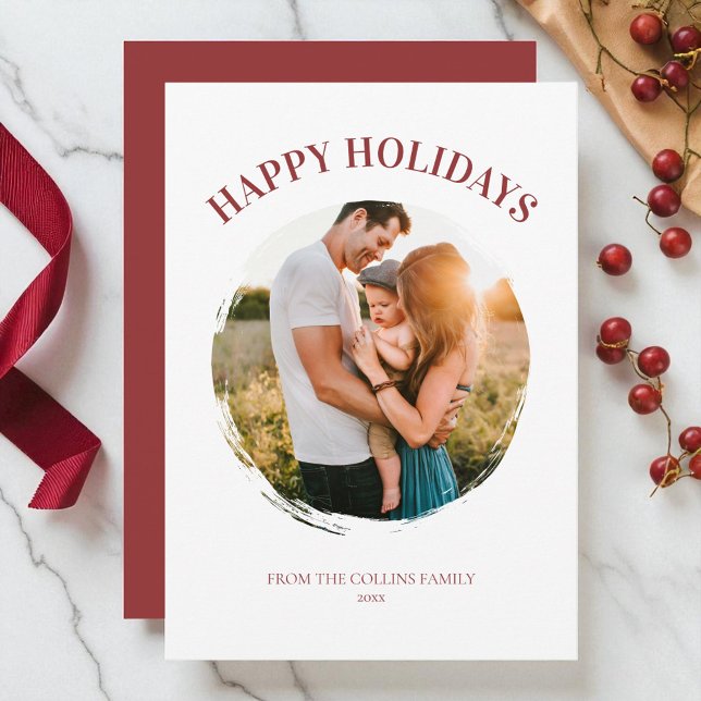 Happy Holidays Red Family Photo Modern Christmas Holiday Card (Happy Holidays Red Family Photo Modern Christmas Holiday Card)