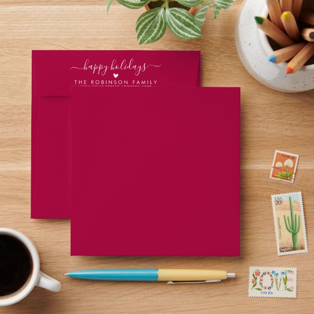 Happy Holidays Red Family Return Address Envelope (Desk)