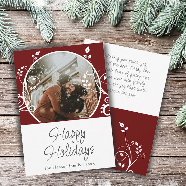 Happy Holidays Red Foliage Family Photo  Holiday Card (Creator Uploaded)