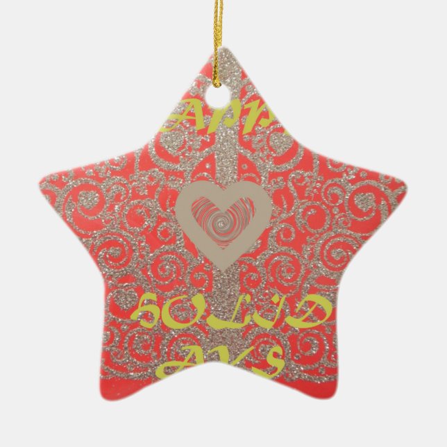 Happy Holidays Red Glitter heart design Ceramic Tree Decoration (Front)