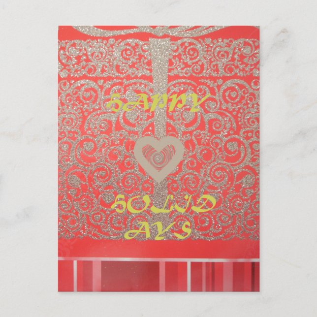Happy Holidays Red Glitter heart design Holiday Postcard (Front)