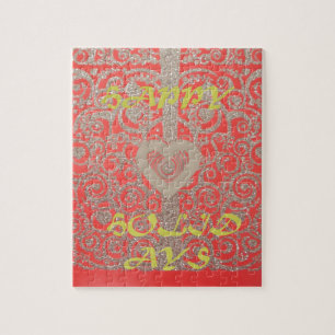 Happy Holidays Red Glitter heart design Jigsaw Puzzle