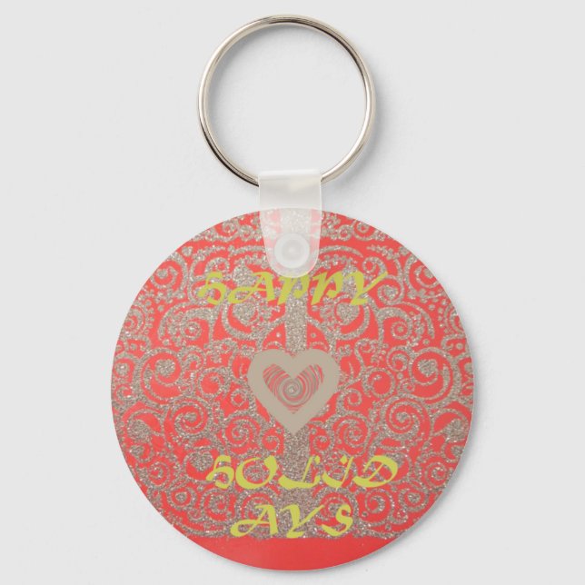 Happy Holidays Red Glitter heart design Key Ring (Front)
