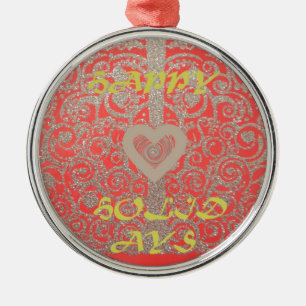 Happy Holidays Red Glitter heart design Metal Tree Decoration
