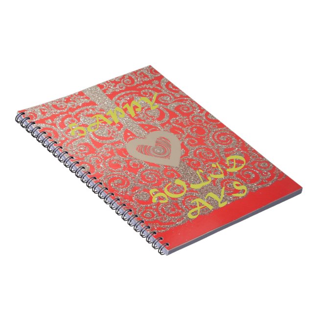 Happy Holidays Red Glitter heart design Notebook (Right Side)