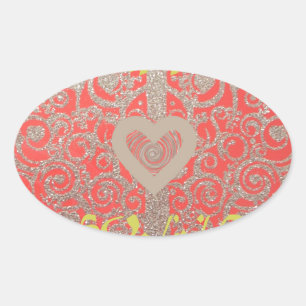 Happy Holidays Red Glitter heart design Oval Sticker