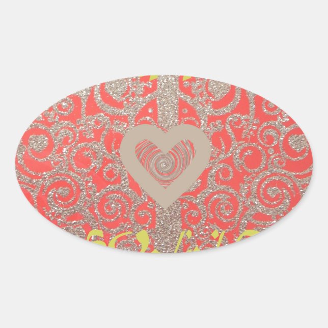 Happy Holidays Red Glitter heart design Oval Sticker (Front)