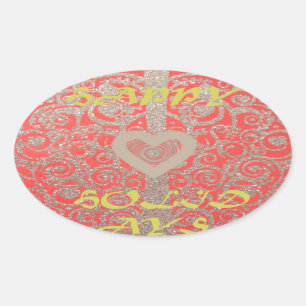 Happy Holidays Red Glitter heart design Oval Sticker