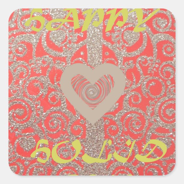Happy Holidays Red Glitter heart design Square Sticker (Front)