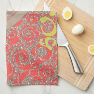Happy Holidays Red Glitter heart design Tea Towel