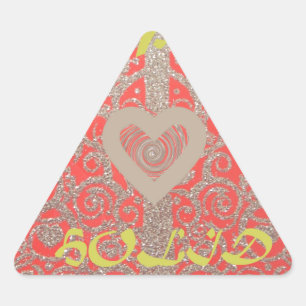 Happy Holidays Red Glitter heart design Triangle Sticker