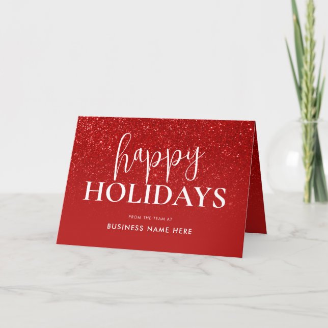 Happy Holidays Red Glitter Modern Business Holiday Card (Front)