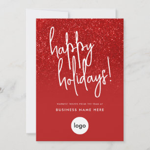 Happy Holidays Red Glitter Modern Minimal Business Holiday Card