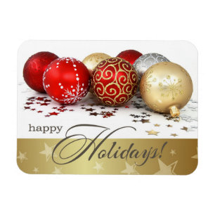 Happy Holidays. Red Gold Baubles Gift Magnet